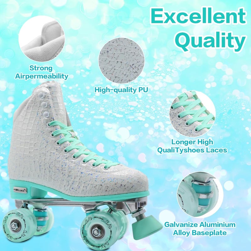 WELLWON Roller Skate for Women Girls and Kids, High-top Double Row-Classic Rollerskates Size 5 6 7 8 9 10 11 and Youth Size 2 3, Indoor Outdoor Roller Skates for Beginner Ladies with Light-up Wheels - Image 5